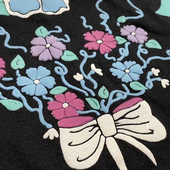 Vintage NiteWear Sleep Tee One‎ Size Puffy Paint Heart 80s 90s Gown Shirt Black - Picture 5 of 11